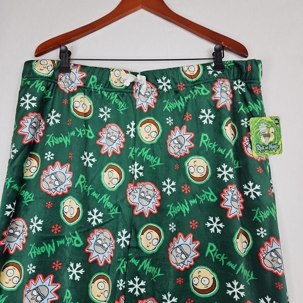 Rick and Morty Mens XL Green Christmas Fleece Pajama Pants Holiday Sleepwear NEW